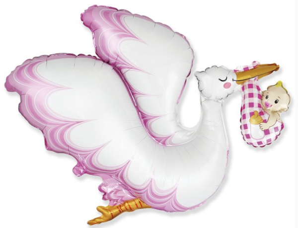 XL Folienballon Figur - Storch Baby, Mädchen - ø 61cm